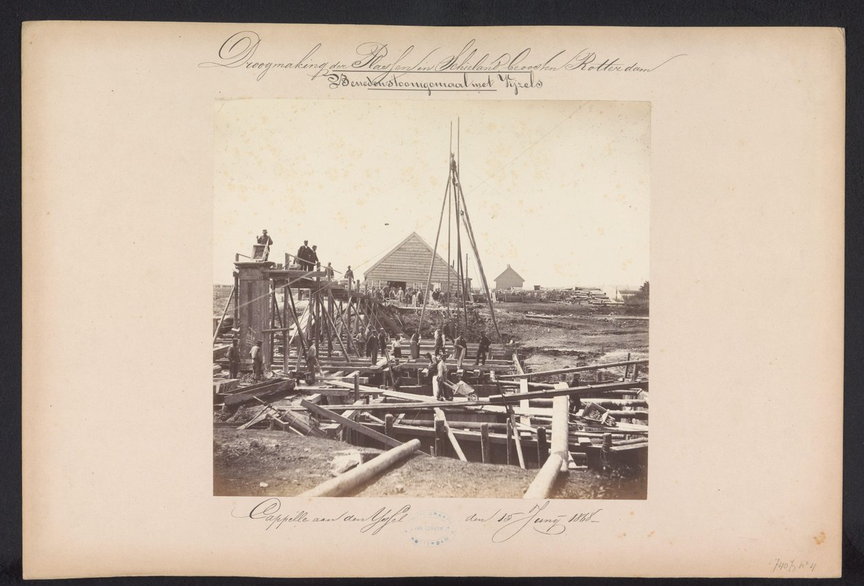 Höyrypumppuaseman alla Vijzels / Capelle aan den IJssel den 15. kesäkuuta 1868 (otsikko esineessä) Järvien talteenotto Schielandissa Rotterdamin itäpuolella (sarjan nimi esineessä) tekijältä Jacobus van Gorkom jr.