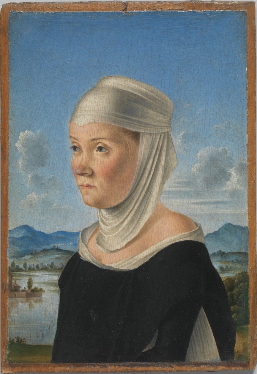 Naisen muotokuva, mahdollisesti San Secondon nunna; (kääntöpuolella) Grisaille-aiheinen kohtaus. tekijältä Jacometto Veneziano