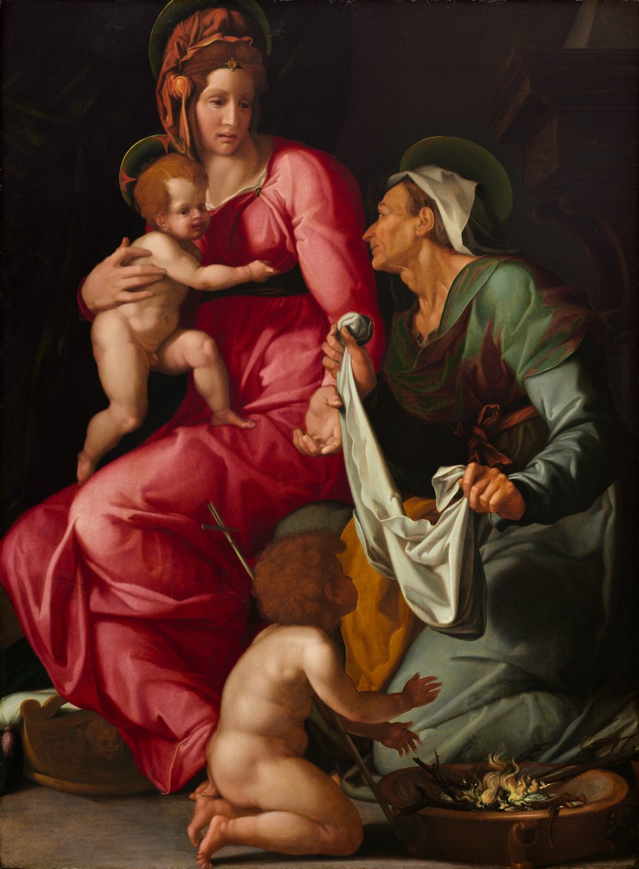 Madonna ja lapsi Pyhän Elisabetin ja Pyhän Johannes Kastajan kanssa, n. 1535 (öljy paneelissa) tekijältä Jacopino del Conte