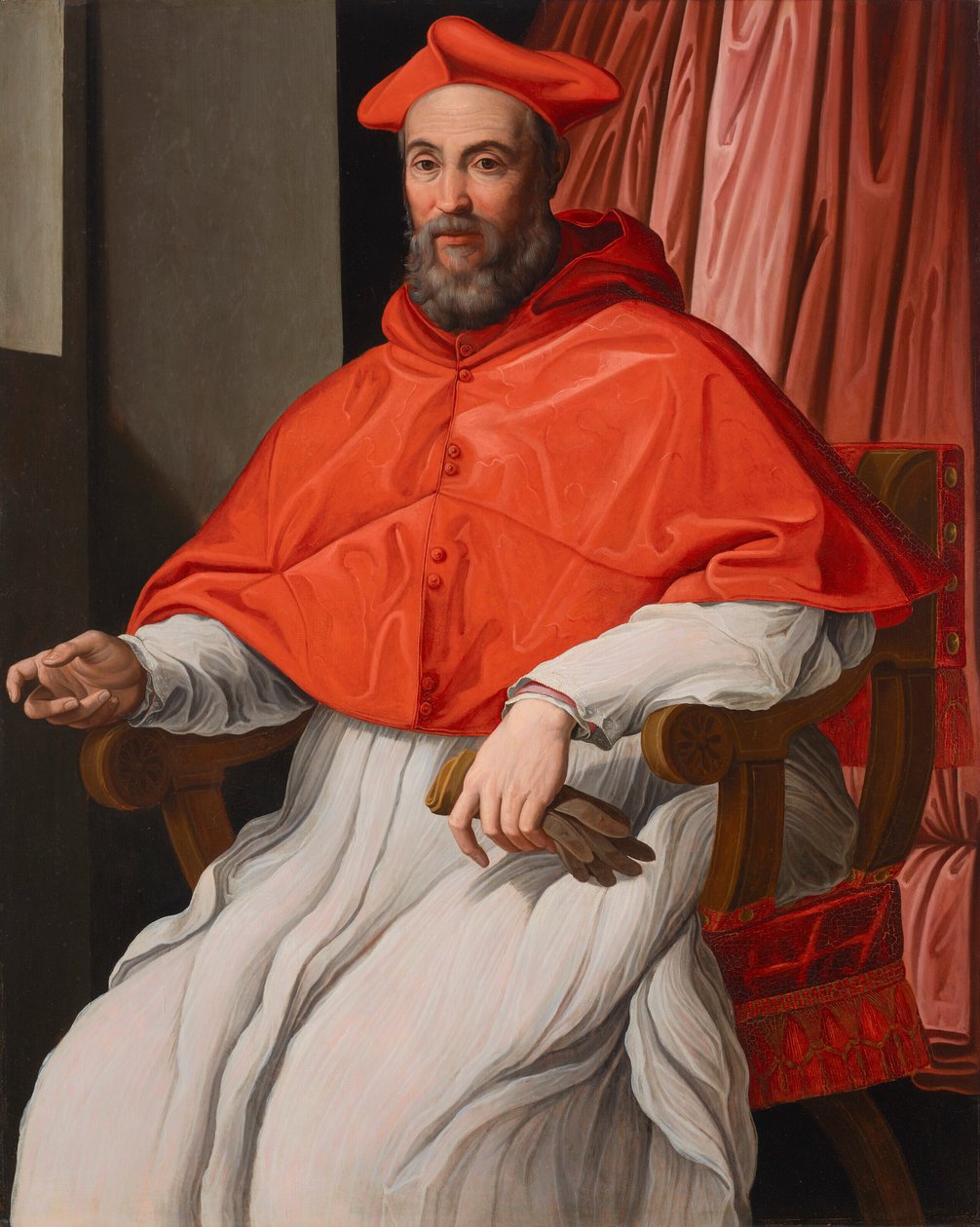 Muotokuva Niccolo Gaddista (1537-1591), kardinaalin kaavussa, käsineet kädessä. tekijältä Jacopino del Conte