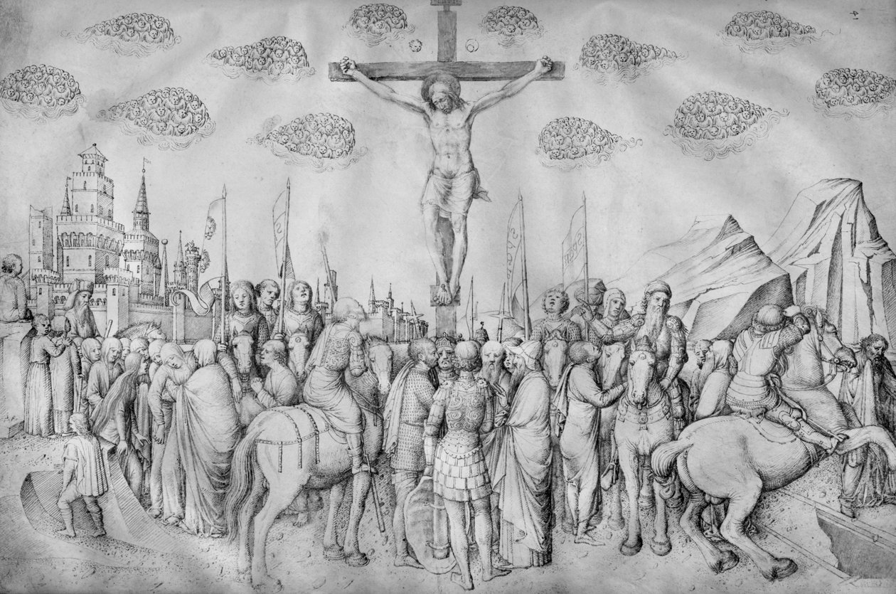 Ristiinnaulitseminen, Jacopo Bellinin piirustusalbumista (kynä ja mustetta vellum) tekijältä Jacopo Bellini