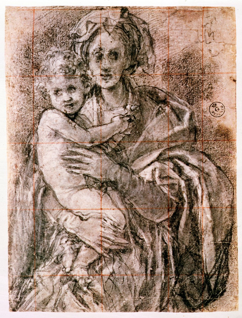 Tutkimus Neitsyelle ja lapselle Pyhän Joosefin ja Johannes Kastajan kanssa, 1521-27 (musta liitu paperille) (katso myös 226976) tekijältä Jacopo Pontormo