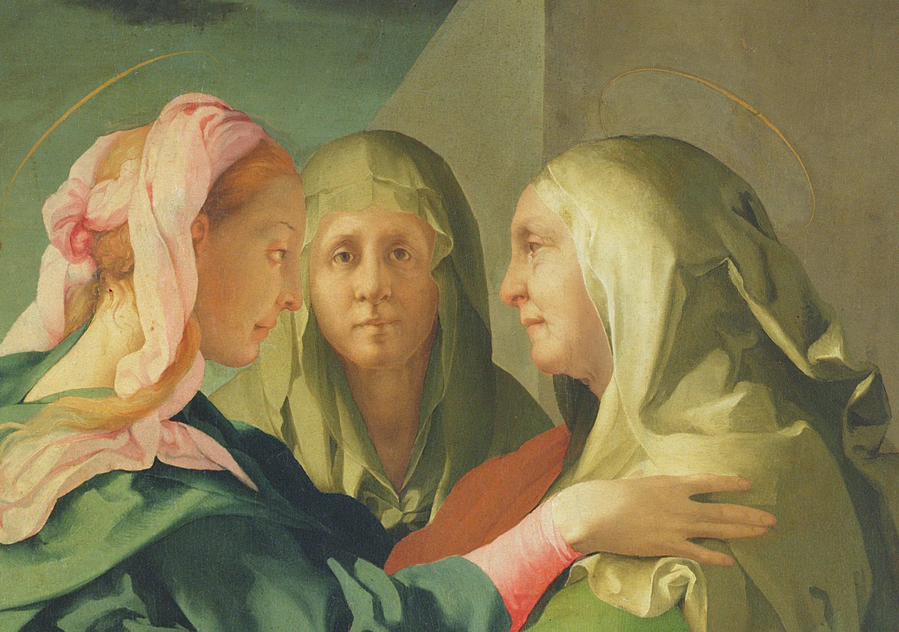 Vierailu, 1528-30 freskon yksityiskohta 60438:sta tekijältä Jacopo Pontormo