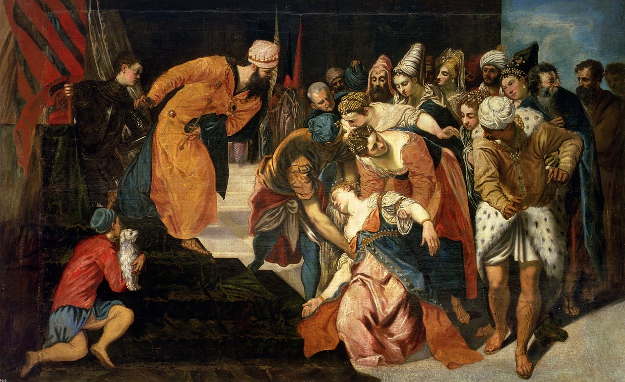 Ester ennen Ahasverusta, 1548 tekijältä Jacopo Robusti Tintoretto