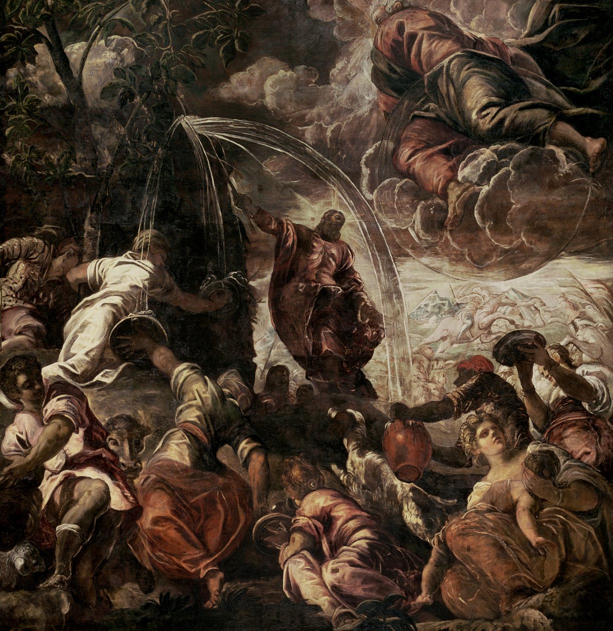 Mooses lyömässä vettä kalliosta, 1575 tekijältä Jacopo Robusti Tintoretto