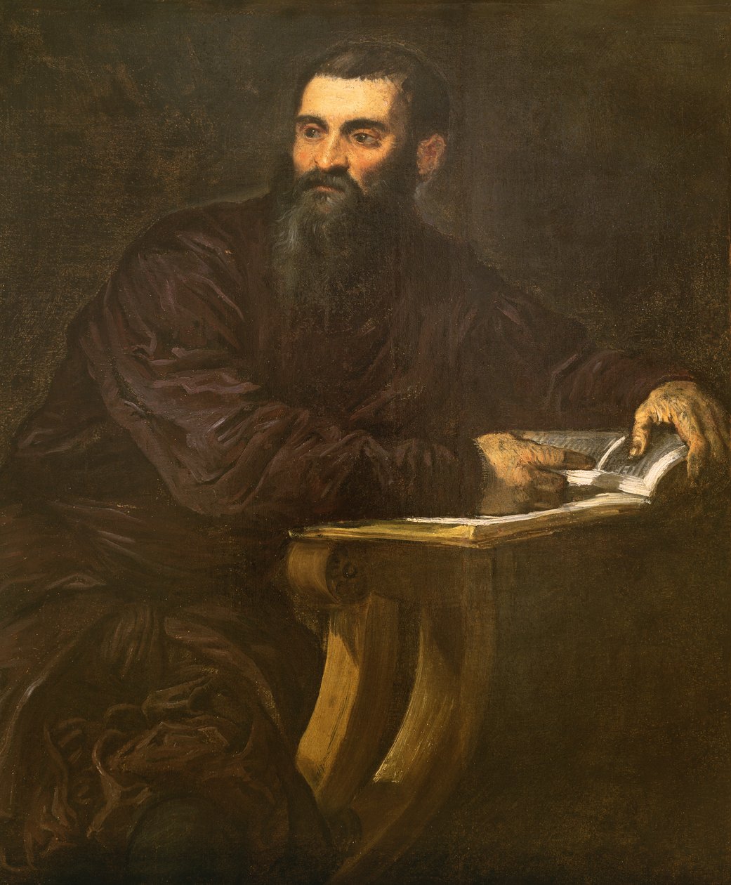 Muotokuva parrakkaasta miehestä kirjan kanssa tekijältä Jacopo Robusti Tintoretto