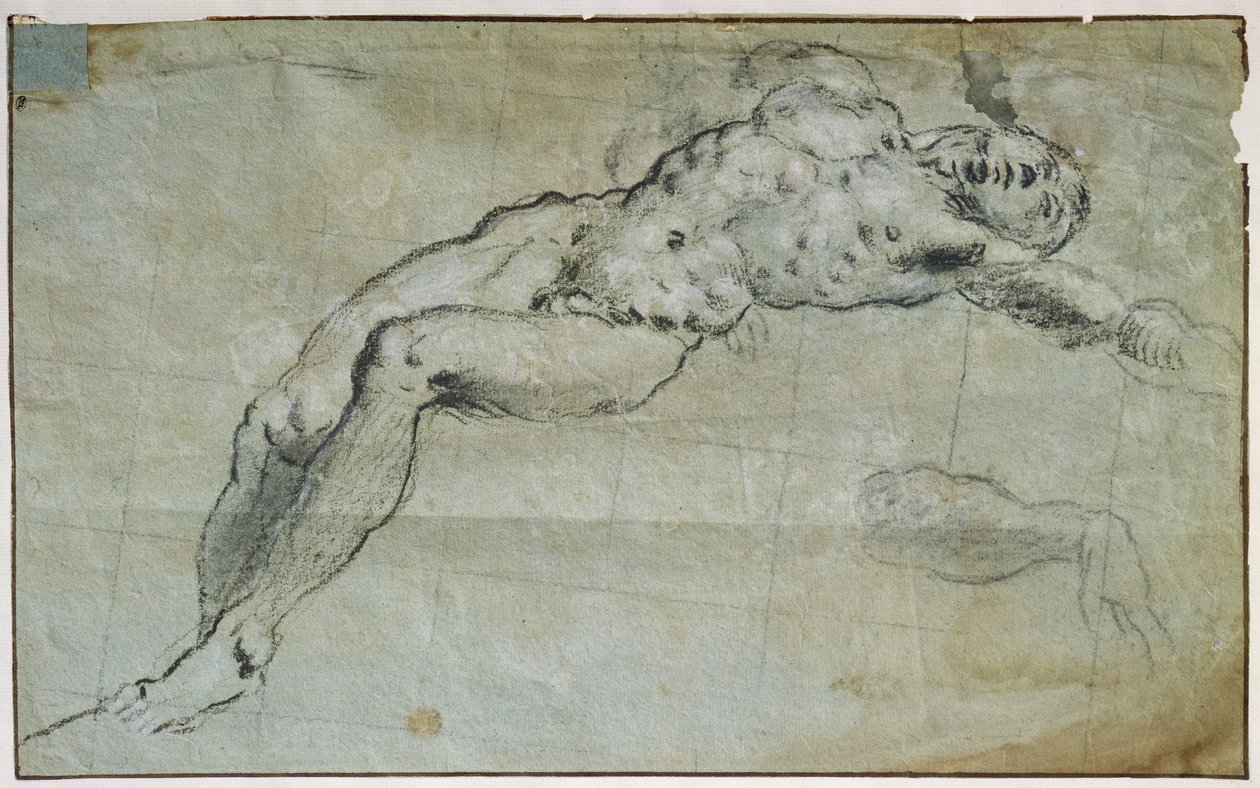 Tutkimus Pyhän Yrjön vartaloa varten (hiili paperilla) tekijältä Jacopo Robusti Tintoretto