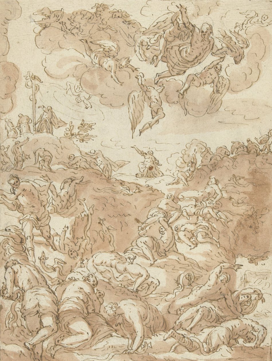 The Brazen Serpent, 1581 (kynä paperille) tekijältä Jacopo Robusti after Tintoretto