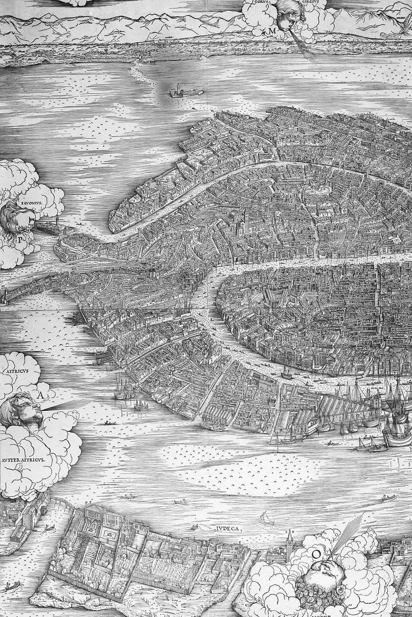 Grande Pianta Prospettica - Venetsia, n. 1500 (vasen puoli) tekijältä Jacopo de Barbari