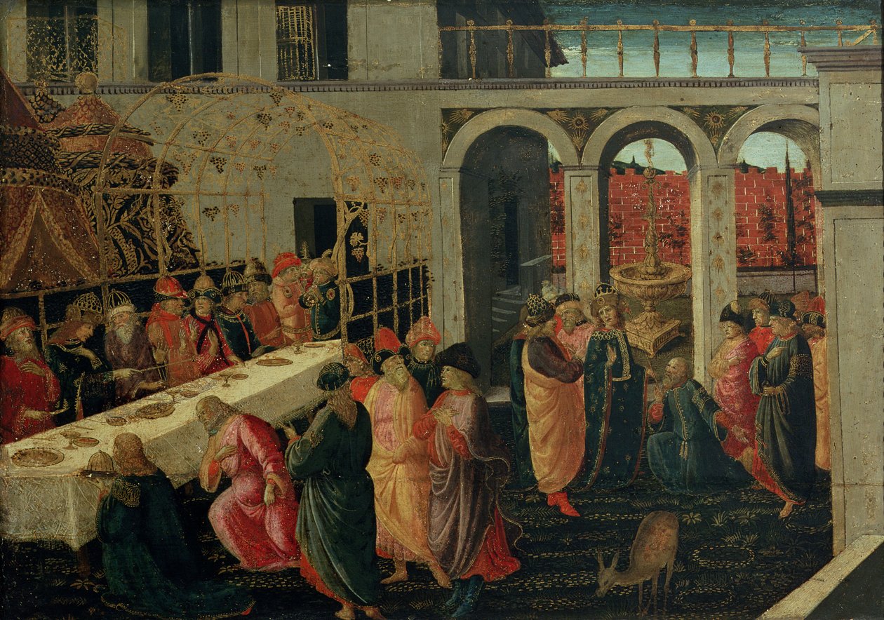 Ahasveruksen juhla (tempera paneelissa) tekijältä Jacopo del Sellaio