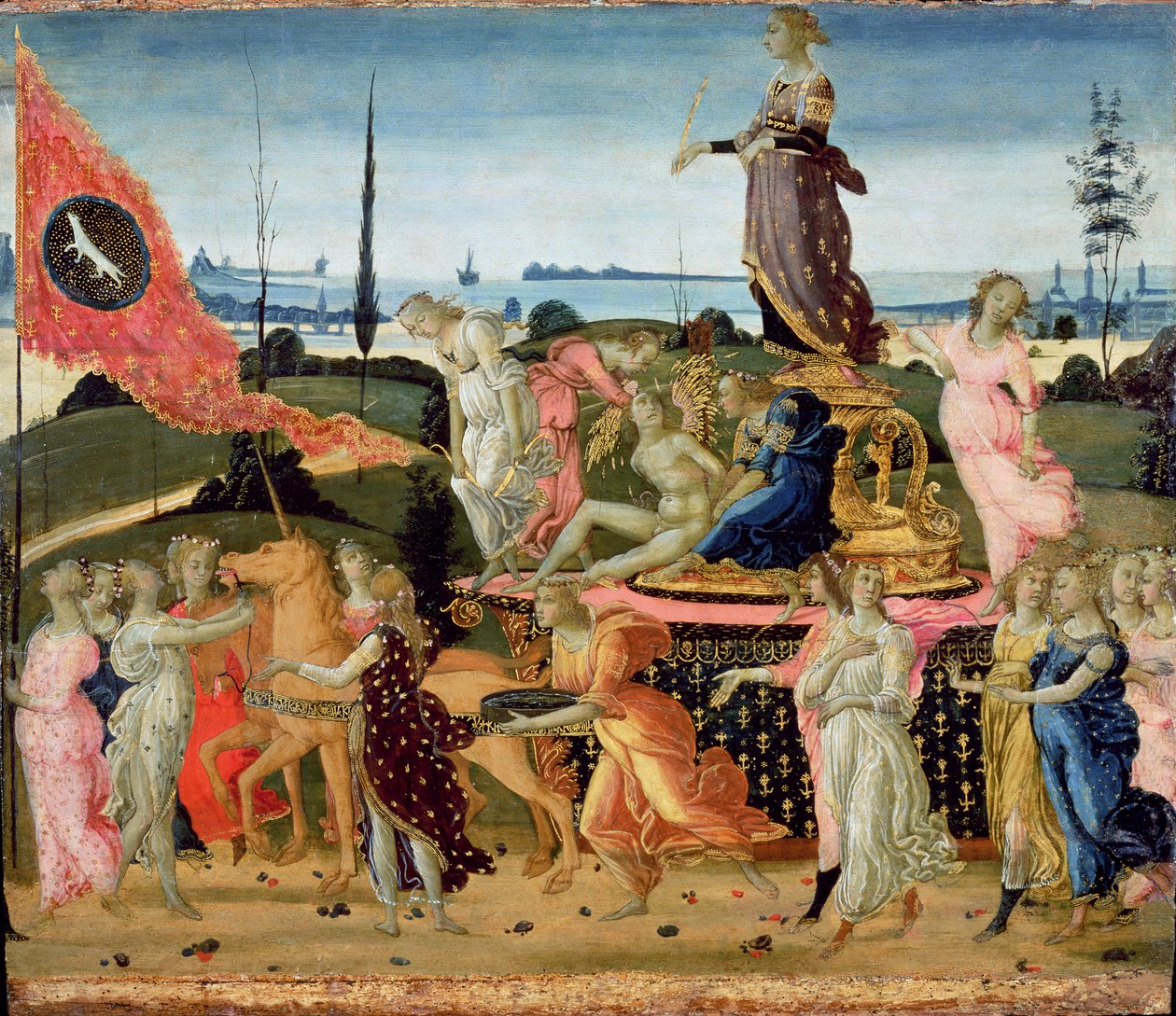 Triumph of Chastity, inspiraationa Petrarchin (1304-74) "Triumphs" (katso yksityiskohdat vuodelta 194159) tekijältä Jacopo del Sellaio