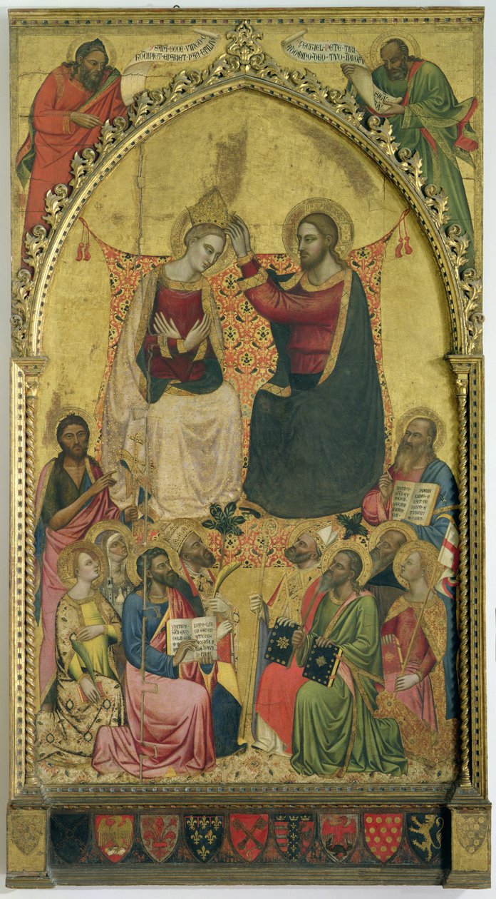 Neitsyen kruunaus pyhien ja profeettojen kanssa, n. 1372 (tempera paneelissa) tekijältä Jacopo di Cione