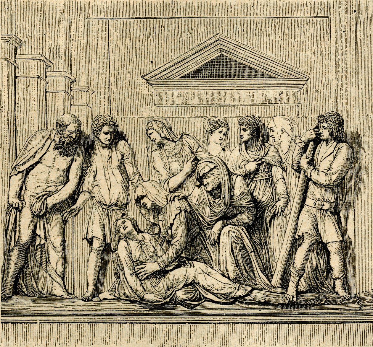 Pyhä Antonius herättää henkiin hukkuneen naisen, Jacopo Sansovinon (1486-1570) marmorireliefi, Pyhän Antoniuksen Padovalaisen basilika, Padova, Veneto, Italia tekijältä Jacopo (1486 1570) Sansovino