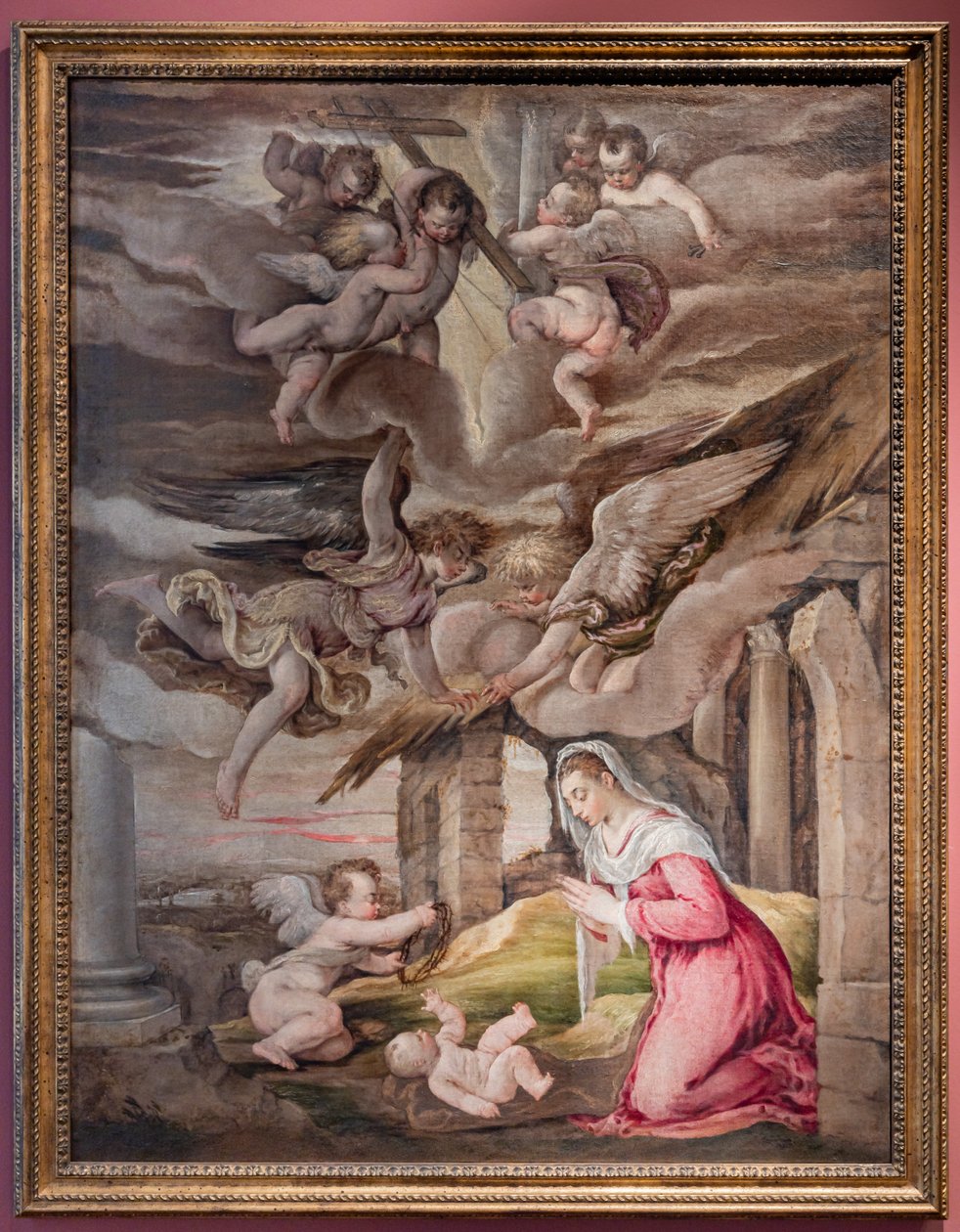 Jeesus-lapsen ja enkelien palvonta intohimon soittimilla tekijältä Jacopo (1510 92) Bassano