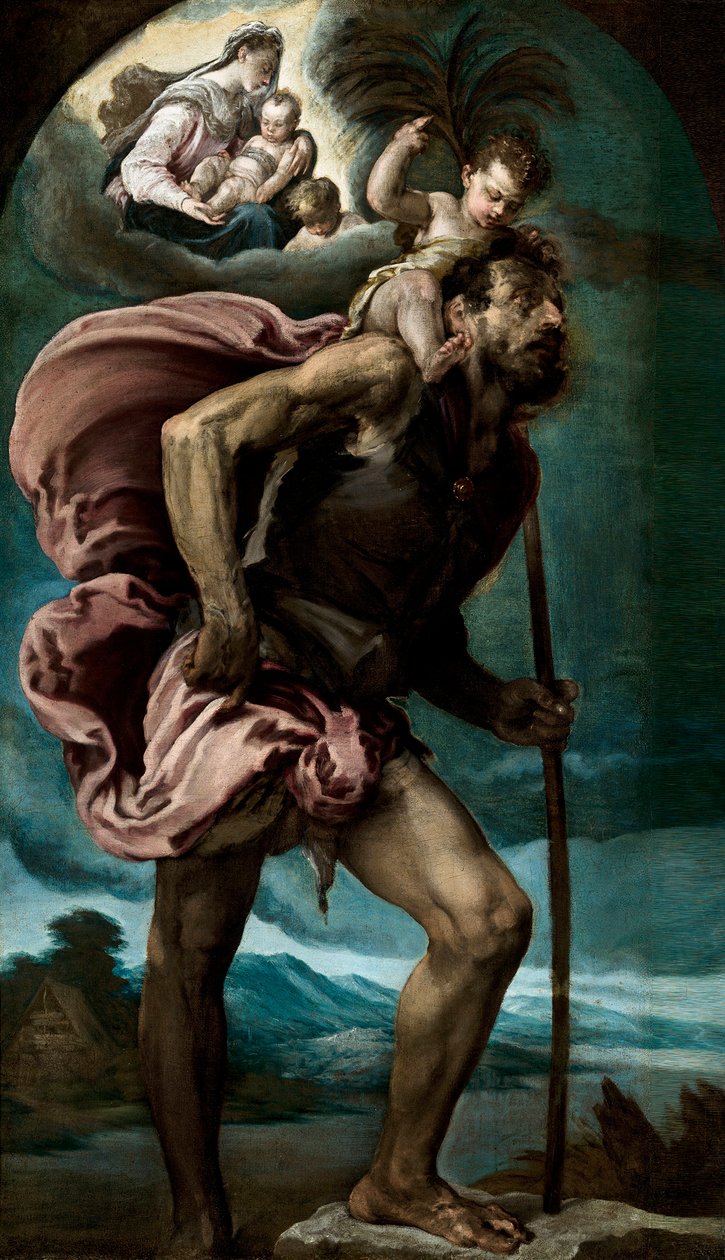 ""Pyhä Kristofer"" Jacopo Bassano vanhemman (noin 1510-1592) maalaus 1559 Koko 148x87 cm Museo Nacional de Bellas Artes, Havanna, Kuuba ©DeAgostini/Leemage tekijältä Jacopo Bassano