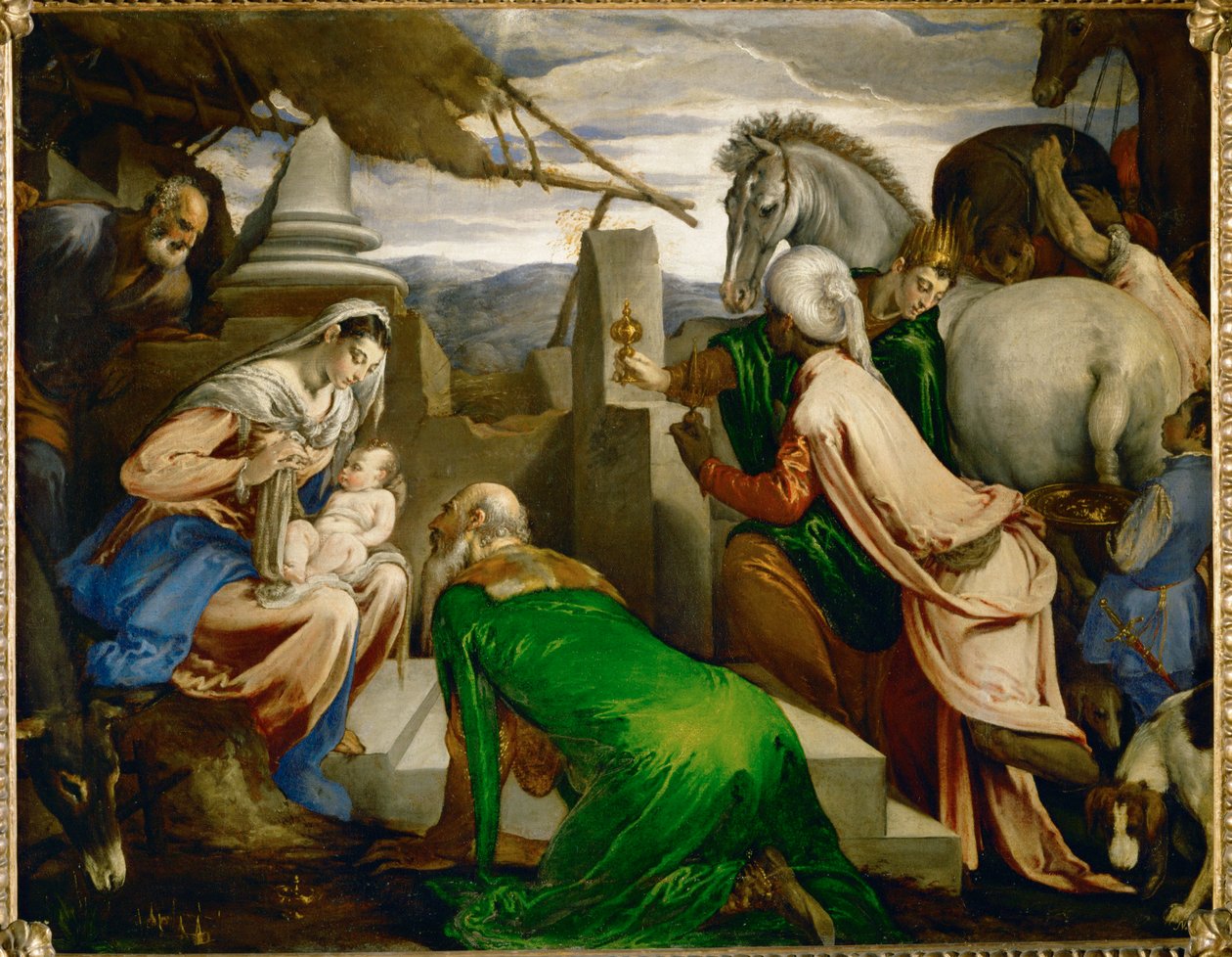 Maagien palvominen ... (öljy kankaalle) tekijältä Jacopo (1510 92) Bassano