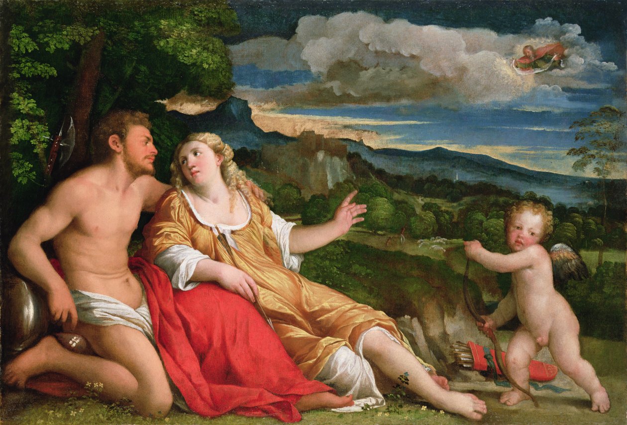 Mars, Venus ja Amor (öljy kankaalle) tekijältä Jacopo (c.1480 1528) Palma
