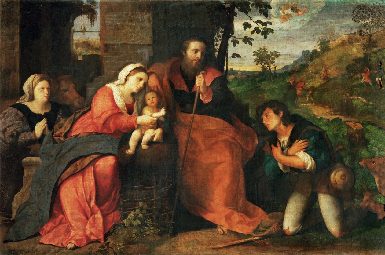 Paimenten palvonta naispuolisen luovuttajan kanssa ... tekijältä Jacopo (c.1480 1528) Palma