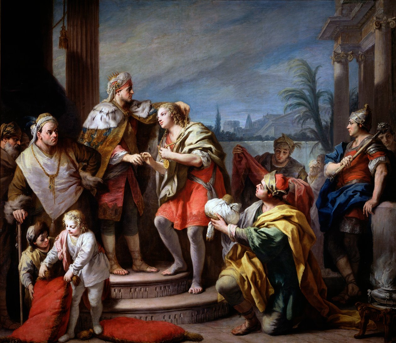 Joseph Devant Pharaon - Joosef faraon edessä - Maalaus Jacopo Amigonista (Giacomo Amiconi) (1675-1752), noin 1749 - Öljy kankaalle, 283x325 - Museo del Prado, Madrid tekijältä Jacopo Amigoni