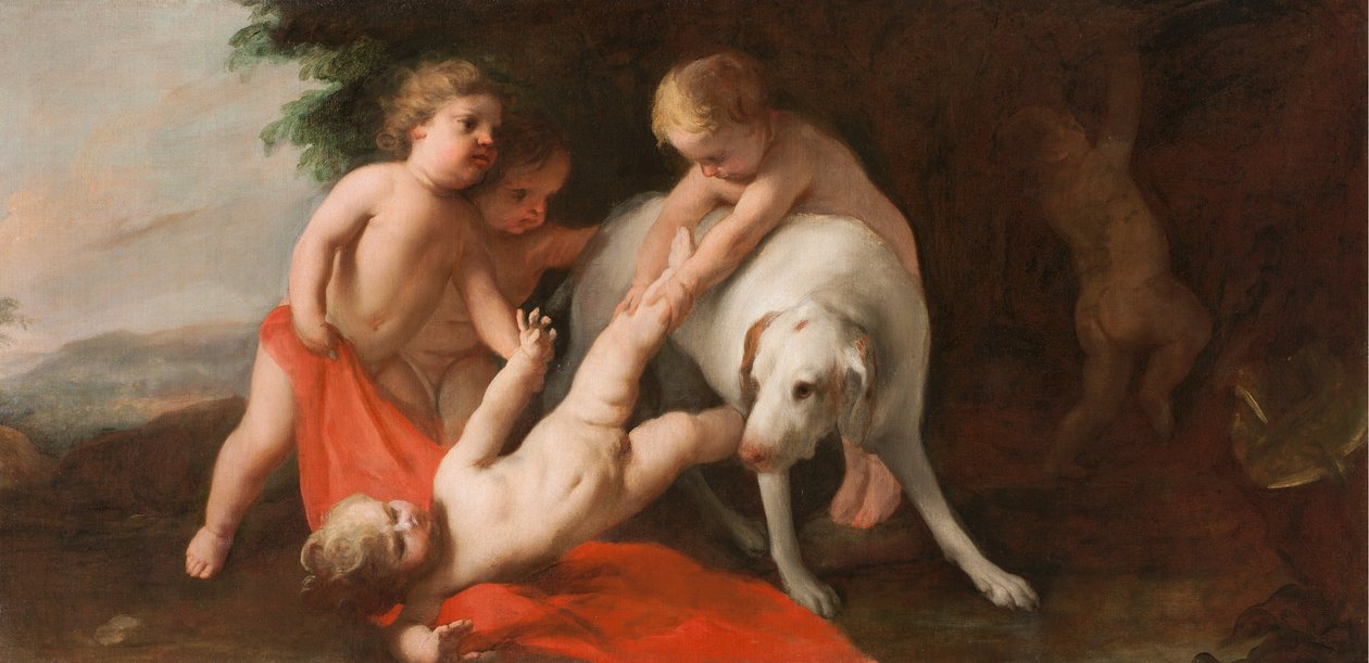 Putti leikkii koiran kanssa tekijältä Jacopo Amigoni