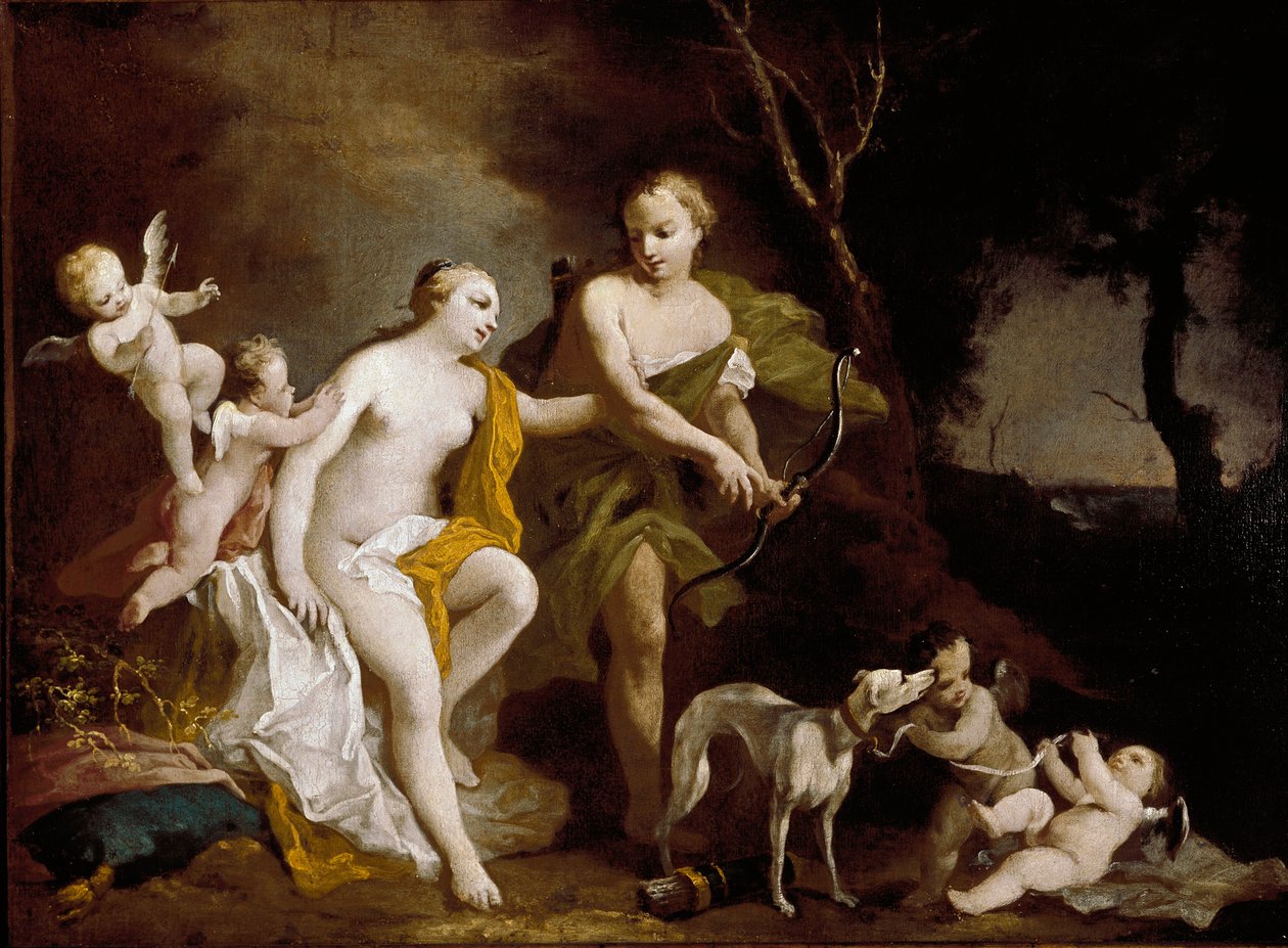 Venus ja Adonis (Öljy kankaalle tekijältä Jacopo Amigoni