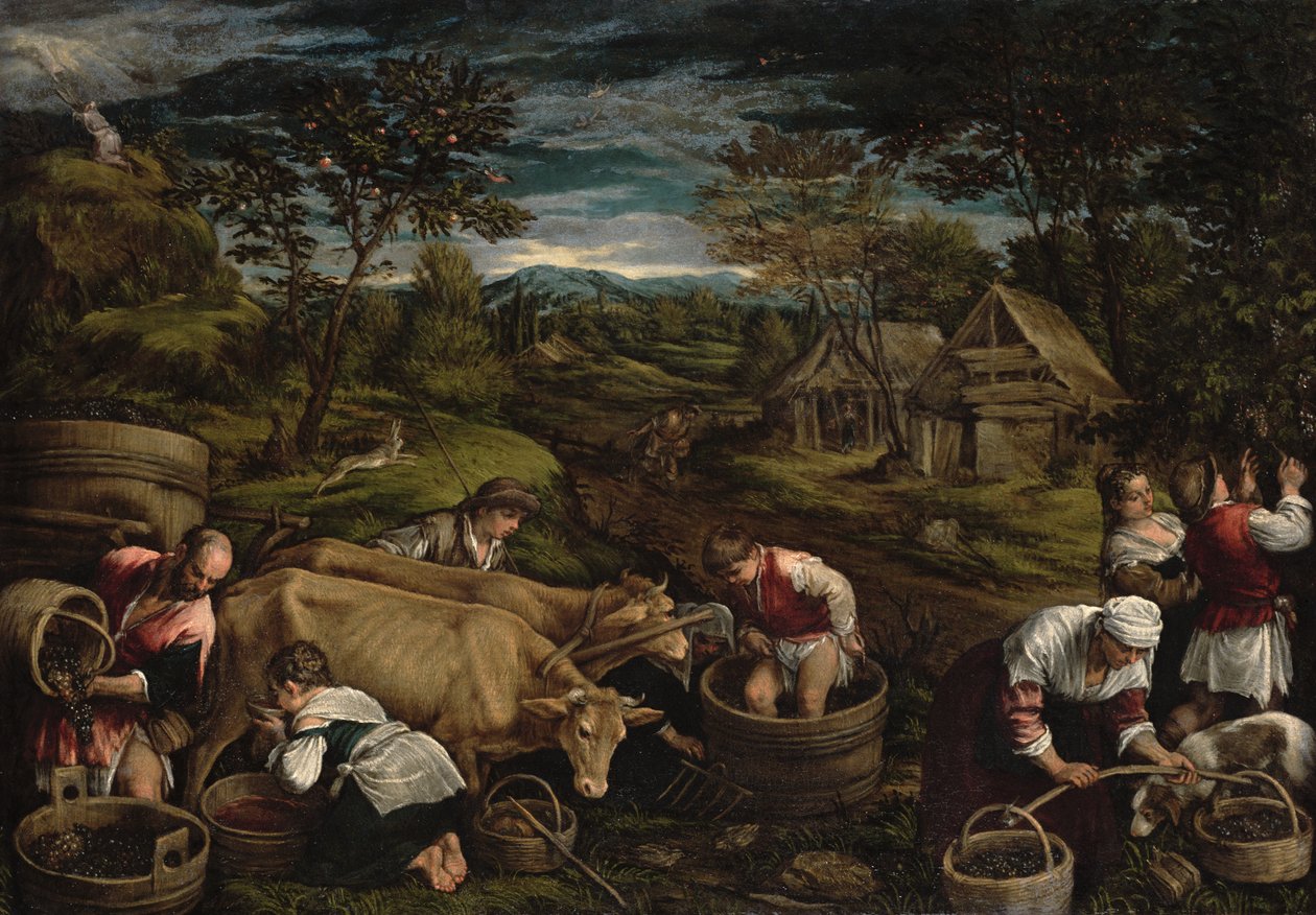Sadonkorjuu, (Mooses saa kymmenen käskyä), 1576 (katso lisätietoja kohdasta 65690) tekijältä Jacopo Bassano