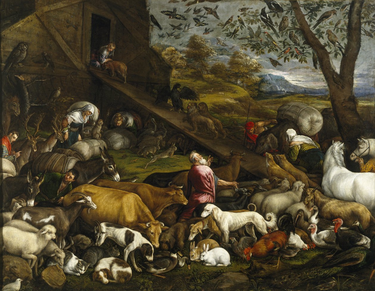 Eläimet nousivat Nooan arkkiin tekijältä Jacopo Bassano il vecchio