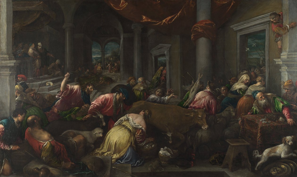 Temppelin puhdistaminen, n. 1580 tekijältä Jacopo Bassano il vecchio