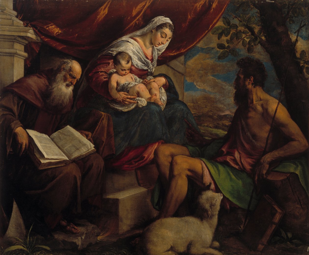 Neitsyt ja lapsi Johannes Kastajan ja Pyhän Antonius apottin kanssa, 1560-luku. tekijältä Jacopo Bassano il vecchio