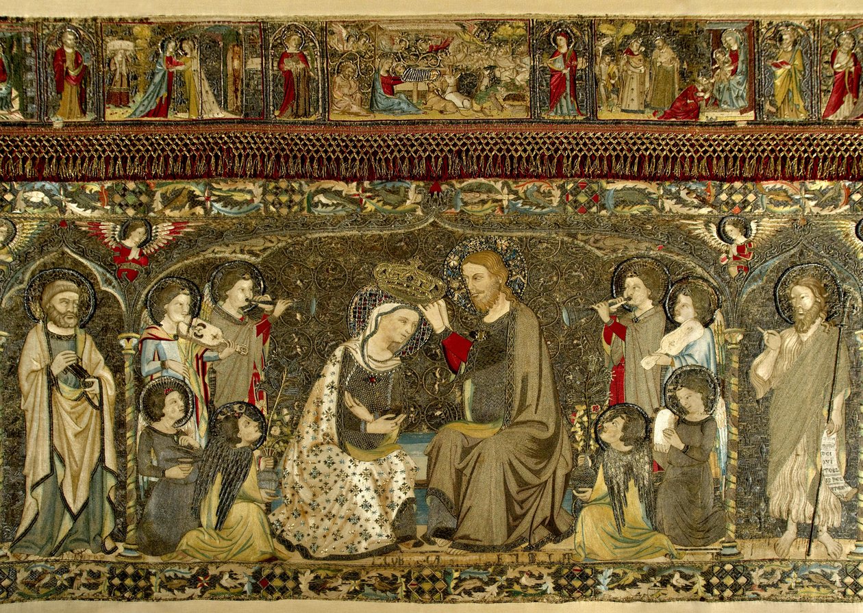 Neitsyen kruunaus kahdeksan enkelin ja neljäntoista pyhän välillä (kirkollinen kirjonta) Cambissa, Jacopo (toimii noin 1336) tekijältä Jacopo Cambi