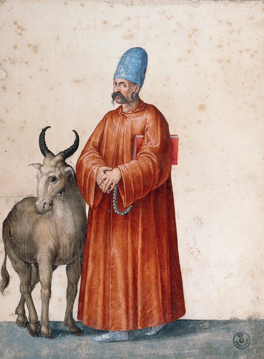 Turkkilainen mies vuohen kanssa, piirustus Jacopo Ligozzi (1547-1627) tekijältä Jacopo Ligozzi