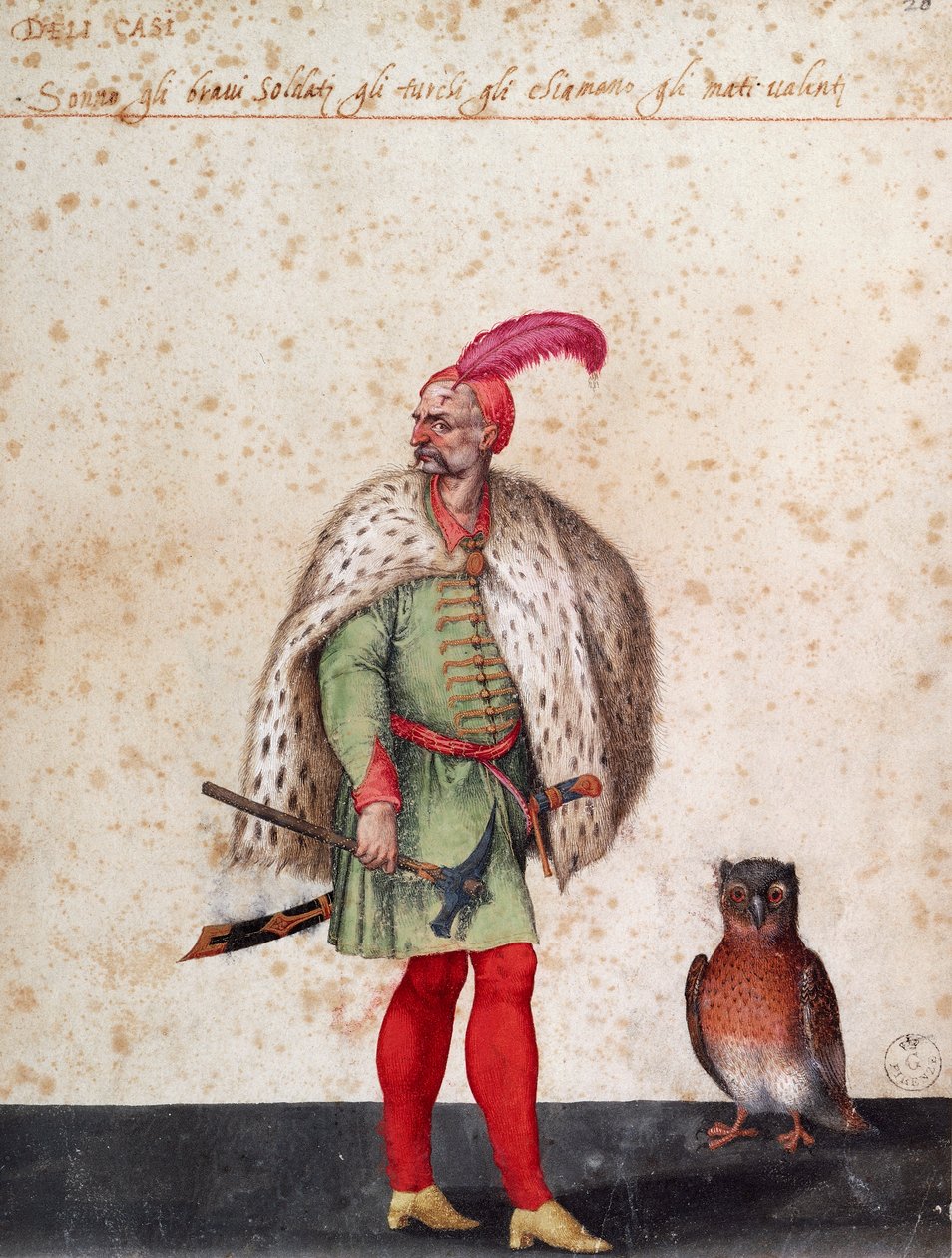 Turkkilainen sotilas pöllöllä, piirros Jacopo Ligozzi (1547-1627) tekijältä Jacopo Ligozzi