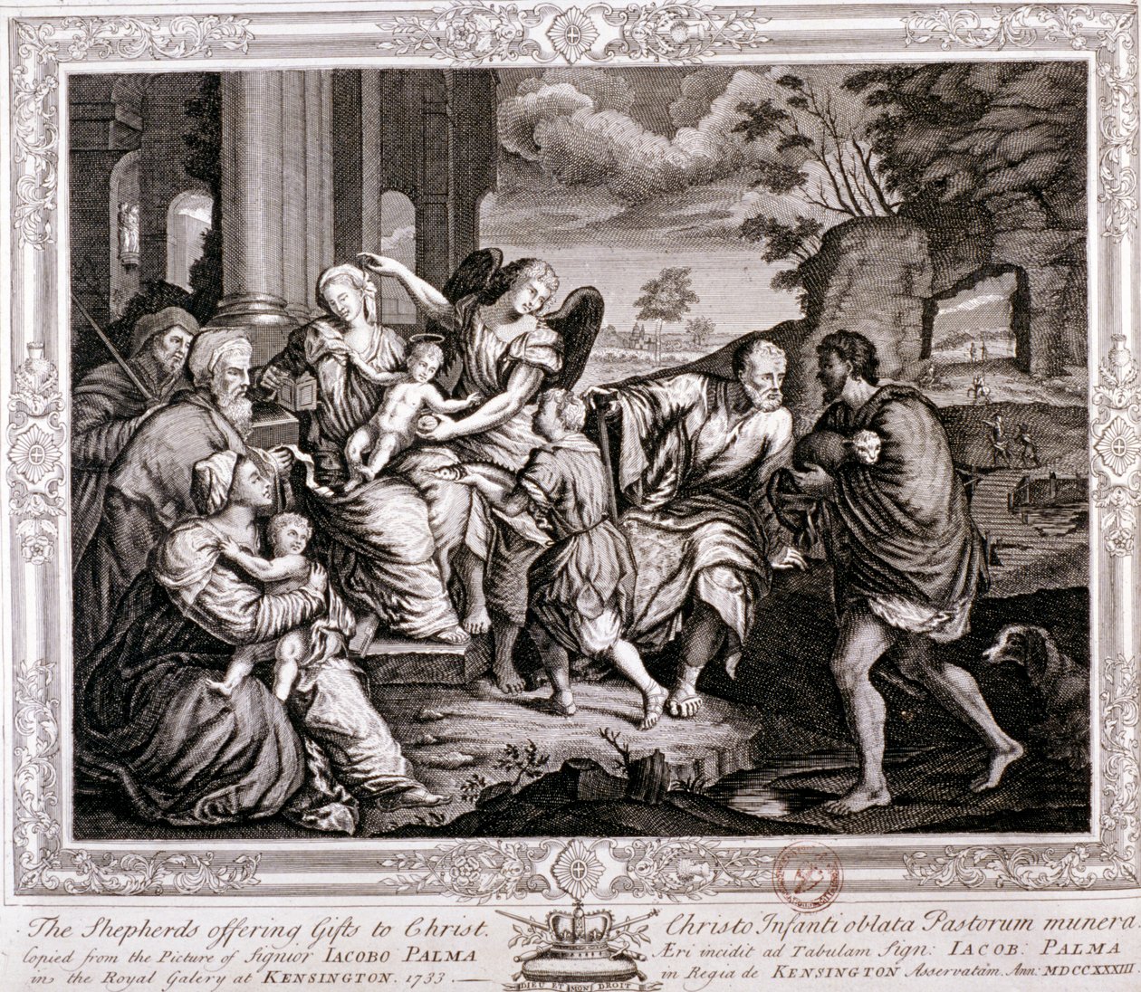 Paimenet lahjoittamassa Kristukselle, 1733 tekijältä Jacopo Palma