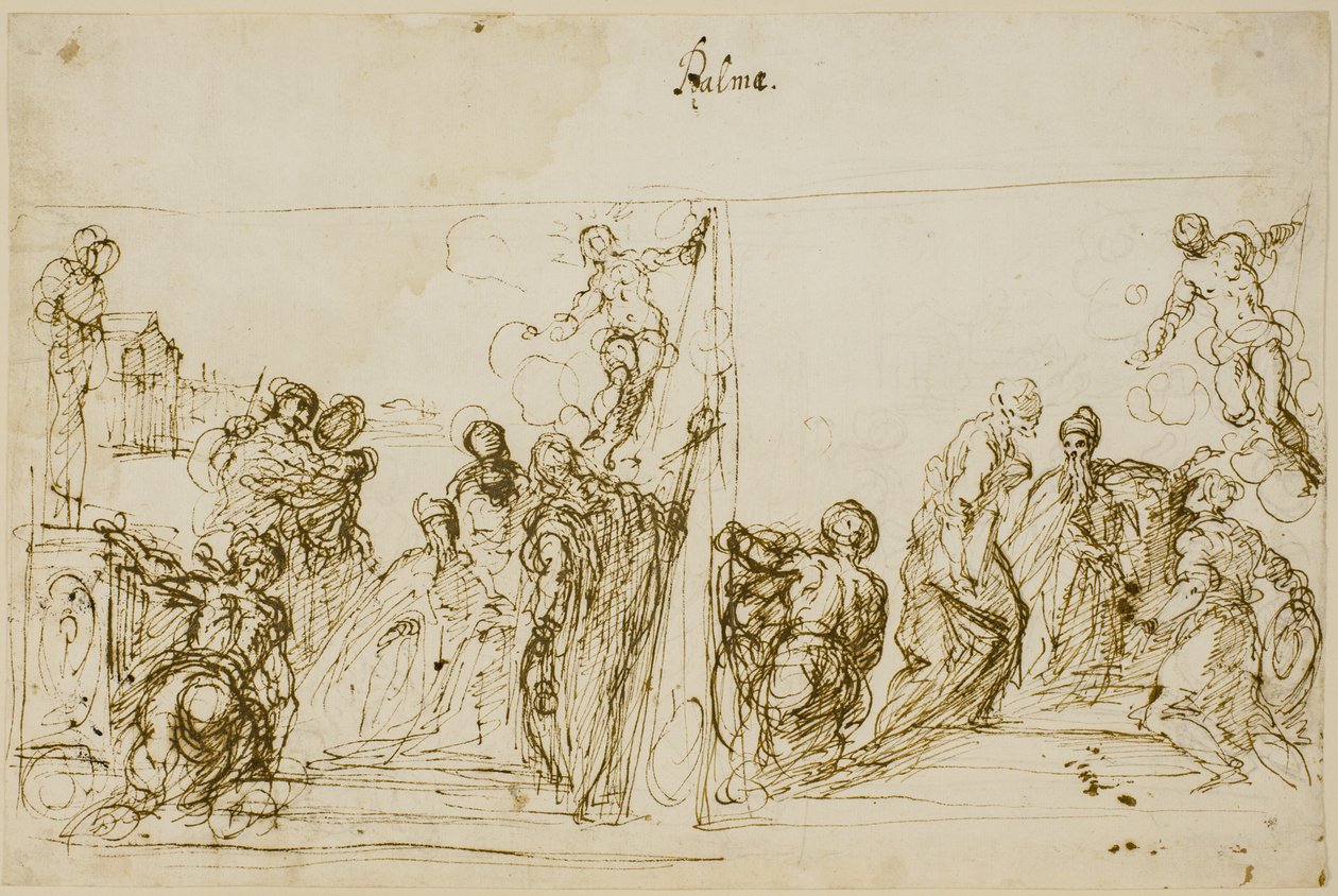 Kaksi sommitteluluonnosta Doge Pasquale Cicognan votiivimaalaukseen, Sala del Pregadi, Palazzo Ducale, Venetsia tekijältä Jacopo Palma