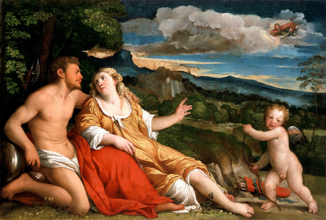 "Mars, Venus ja Cupid", 1520-luku tekijältä Jacopo Palma il Vecchio