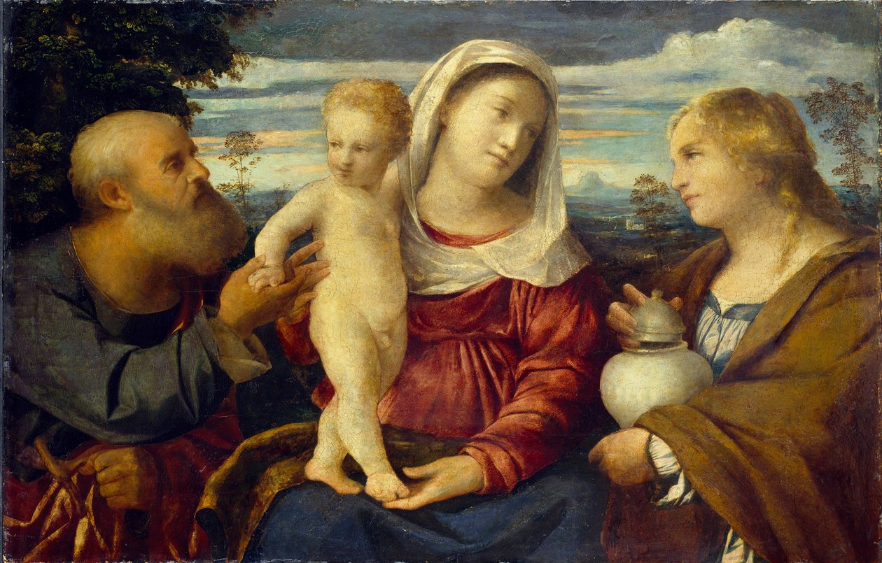 Pyhä perhe Pyhän Maria Magdalenan kanssa, c1513-1514. tekijältä Jacopo Palma il Vecchio