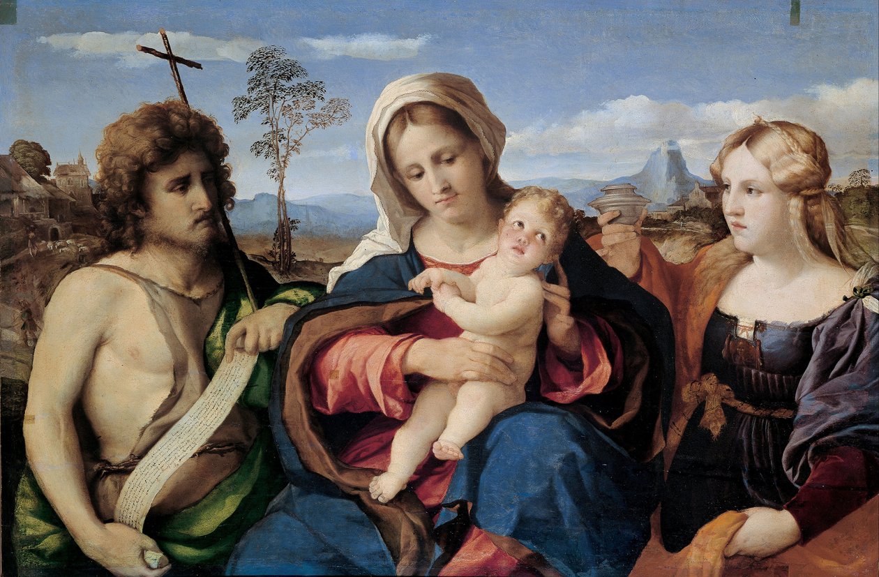 Madonna ja lapsi Pyhän Johannes Kastajan ja Maria Magdaleenan kanssa, 1520-1523 tekijältä Jacopo Palma il Vecchio the Elder