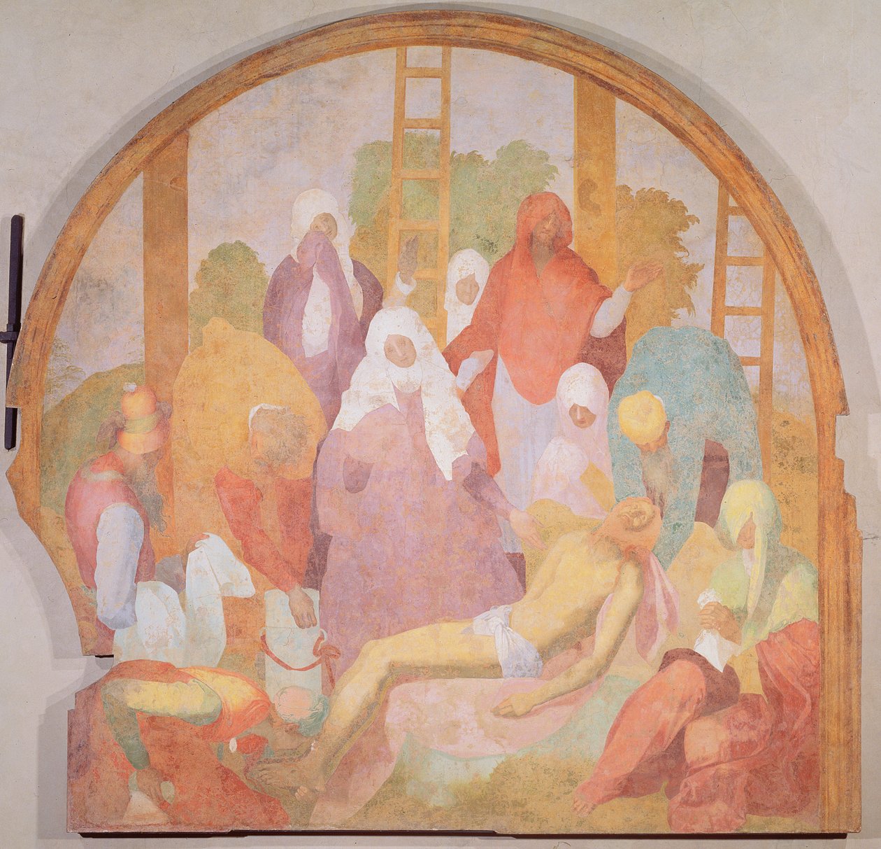 Laskeuma, lunette Passion freskojaksosta, 1523-6 tekijältä Jacopo Pontormo