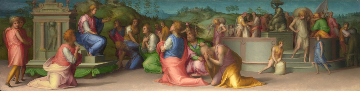 Josephin veljekset pyytävät apua kohtauksista Josephin tarinasta, noin 1515 tekijältä Jacopo Pontormo