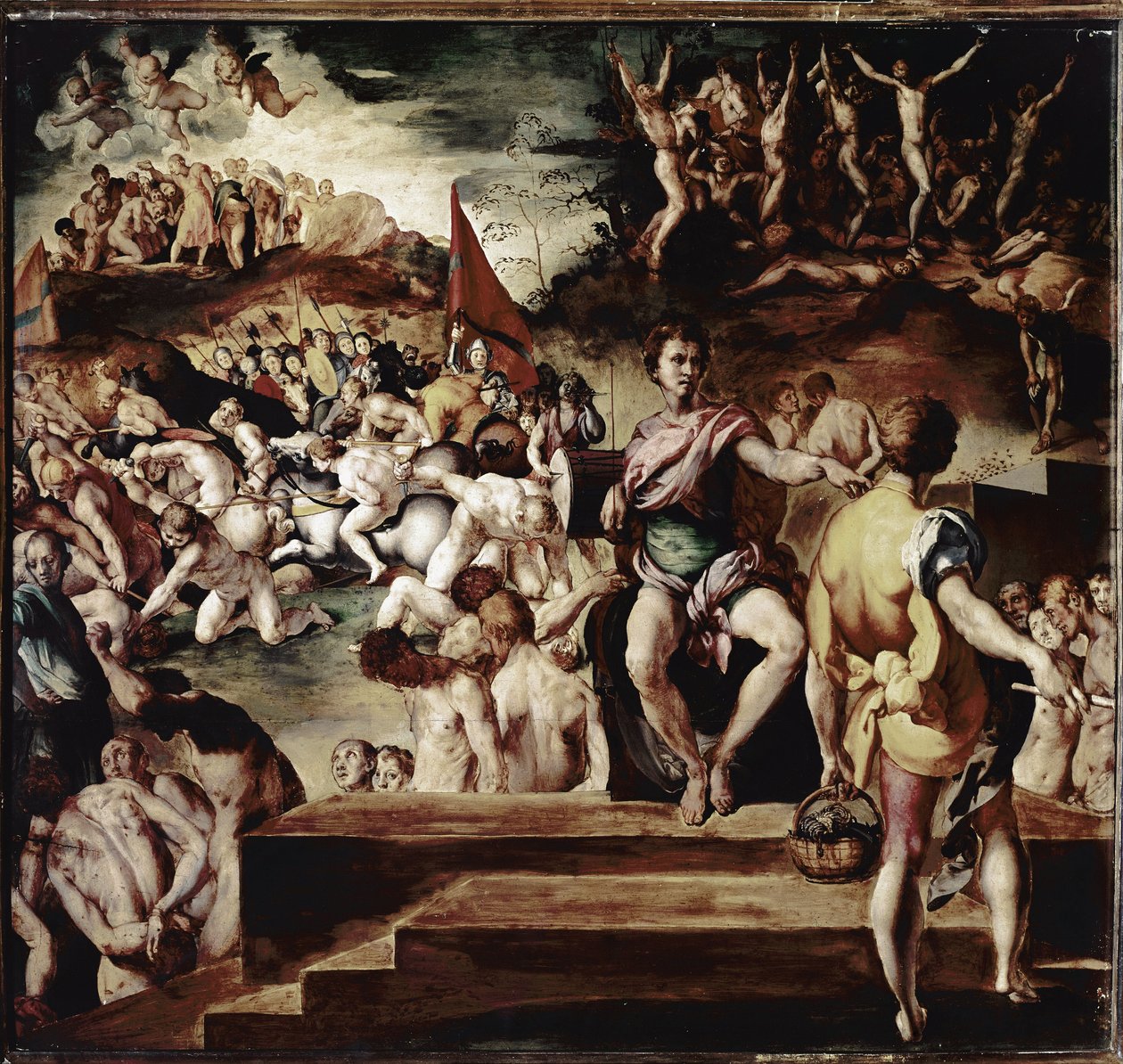 Pyhän Mauricuksen ja legendaarisen roomalaisen Theban-legioonan marttyyrikuolema tai yhdentoista tuhannen marttyyrikuolema (tempera puulla tekijältä Jacopo Pontormo