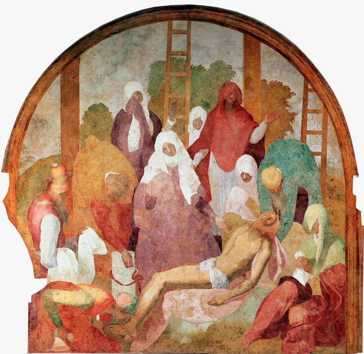 Kristuksen kärsimys: "" Laskeuma "" Fresko Jacopo (Iacopo) Carrucci dit il Pontormo (Pontormo) (1494-1556) 1523-1525 su. 300x290 cm Firenze, Certosa del Galluzzo tekijältä Jacopo Pontormo