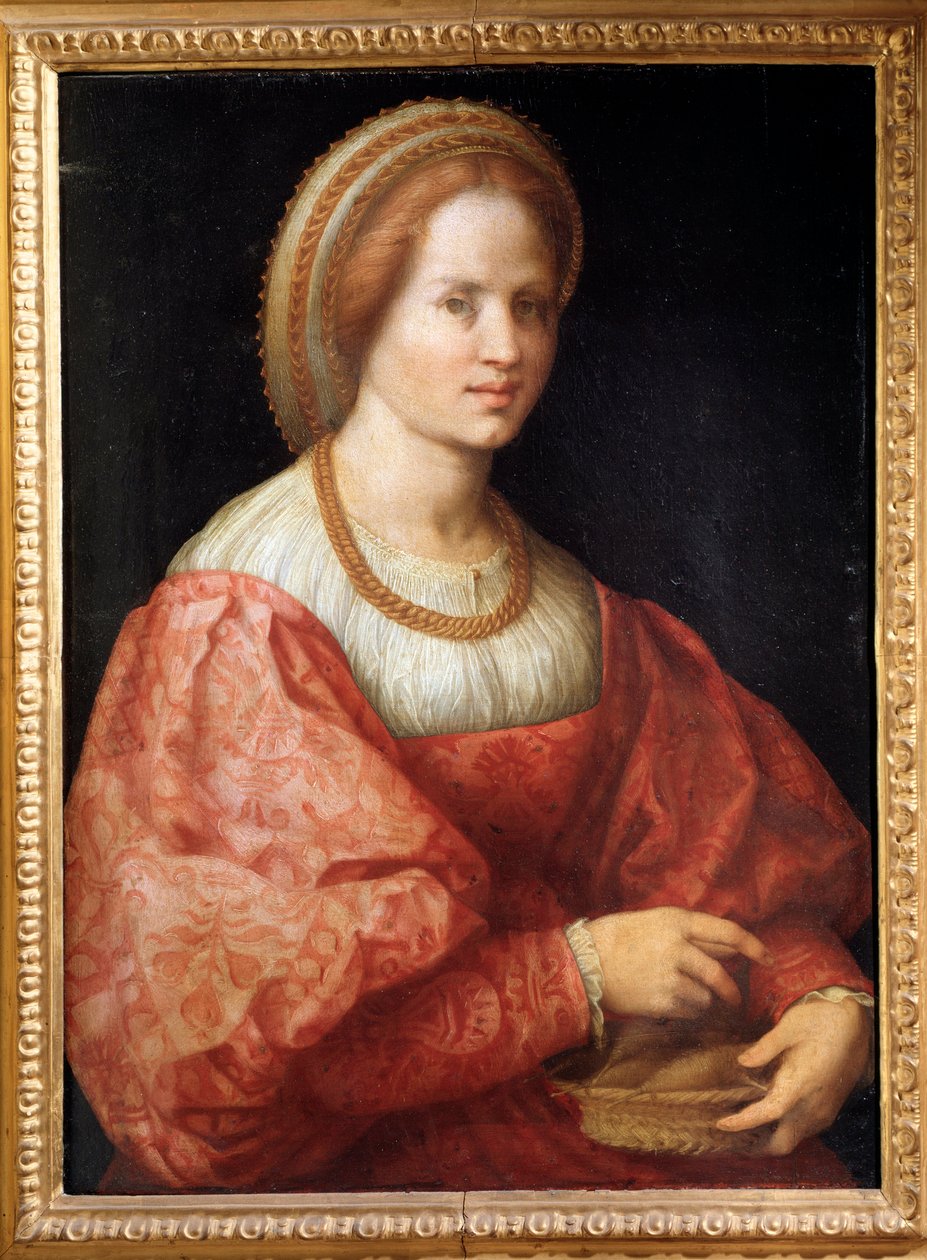 Naisen muotokuva karakorin kanssa - öljy paneelille tekijältä Jacopo Pontormo