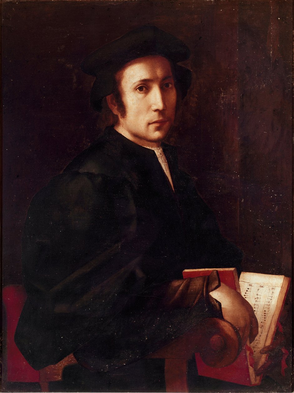 Muotokuva muusikkomaalauksesta Jacoposta (Iacopo) Carrucci dit il Pontormo (Pontormo) (1494-1556) 1518-1519 su. 88x67 cm Firenze, Galleria degli Uffizi (Uffizi) tekijältä Jacopo Pontormo