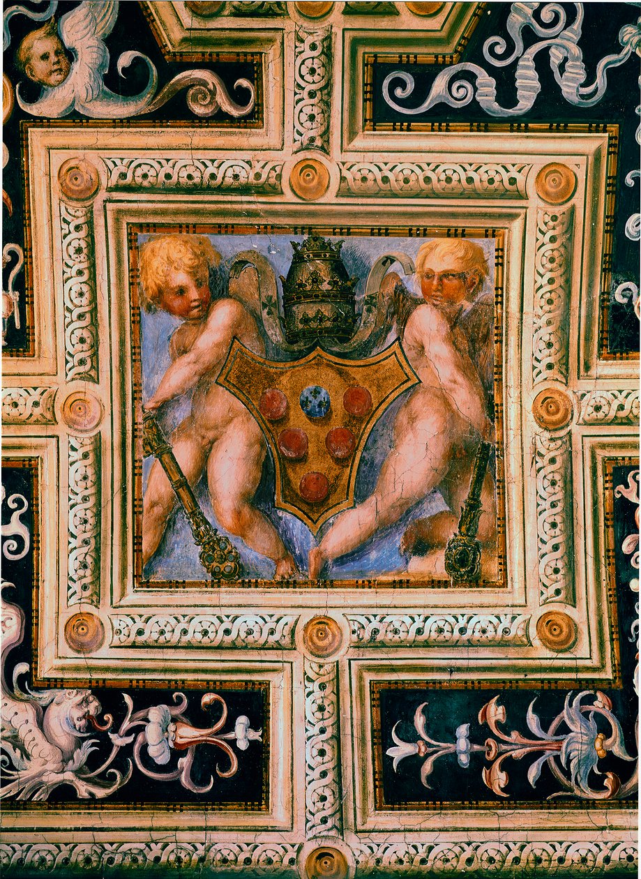 Putti ja paavi Leon X:n (1475-1521) vaakuna. Fresko: Jacopo (Iacopo) Carrucci dit il Pontormo (Pontormo) (1494-1557) tekijältä Jacopo Pontormo
