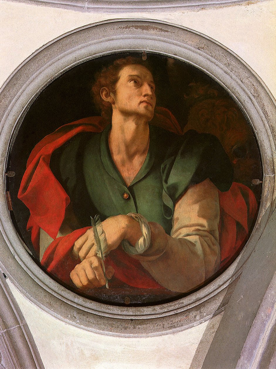 San Luca - Saint Luc - Peinture de Jacopo Carrucci dit il Pontormo (Pontorme) (1494-1556) 1527-1528 Diam 70 cm Firenze, Santa Felicitan kirkko, Cappella Capponi ©UIG/Leemage tekijältä Jacopo Pontormo