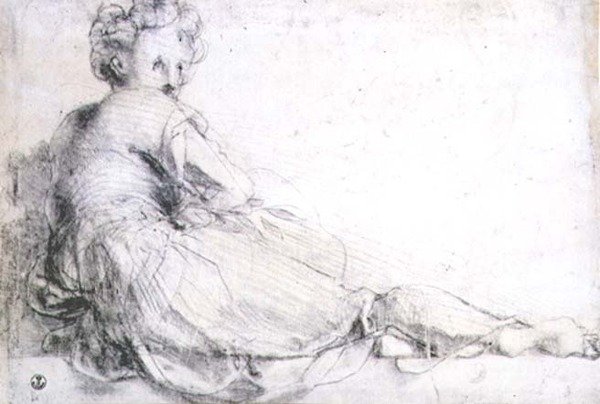 Tutkimus naishahmosta Villa Mediciin Poggio a Cainossa (hiili) tekijältä Jacopo Pontormo