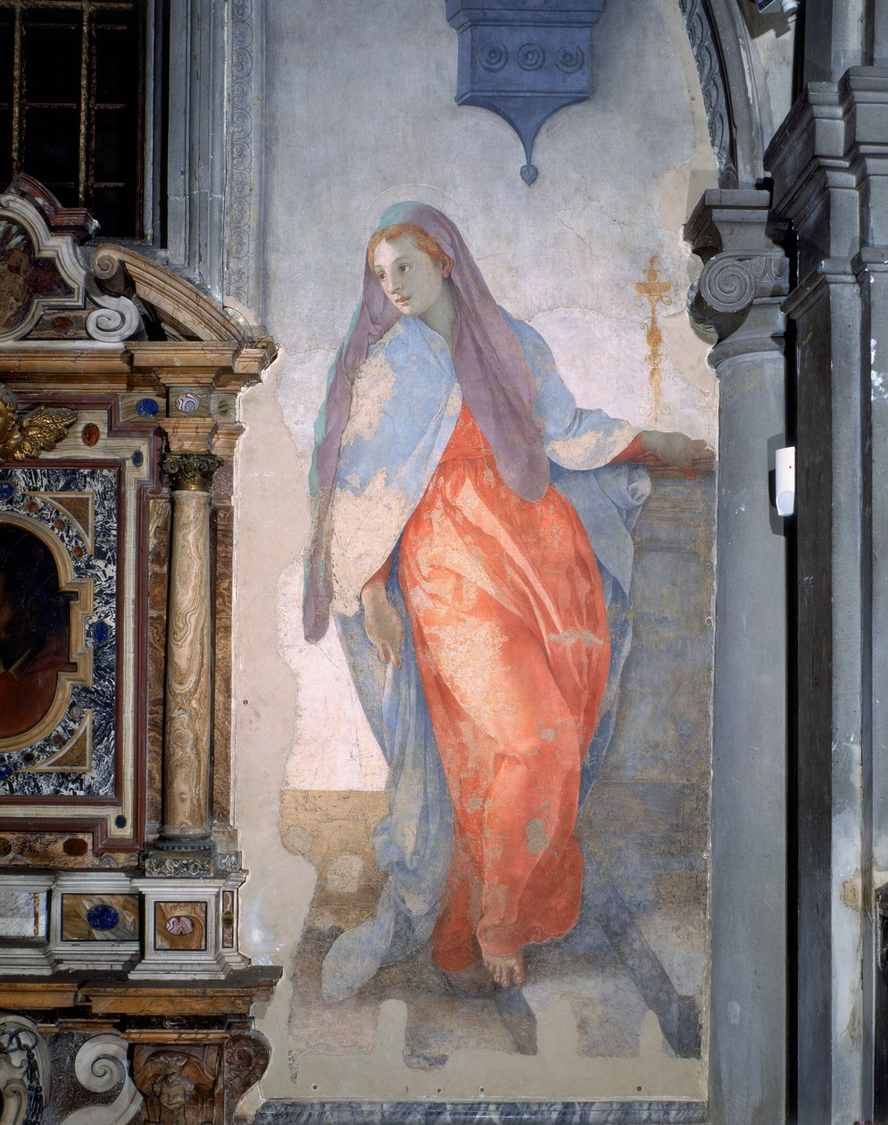 Anunciation, yksityiskohta Neitsyt, n.1527 (fresko) tekijältä Jacopo Pontormo