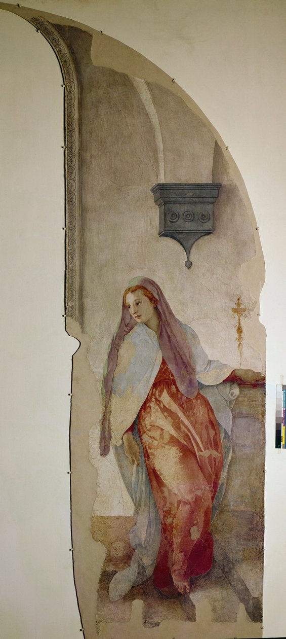 Marian ilmestys, yksityiskohta Neitsyestä (Fresko tekijältä Jacopo Pontormo