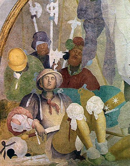 Ylösnousemus, lunette passion freskojaksosta, 1523-26 tekijältä Jacopo Pontormo