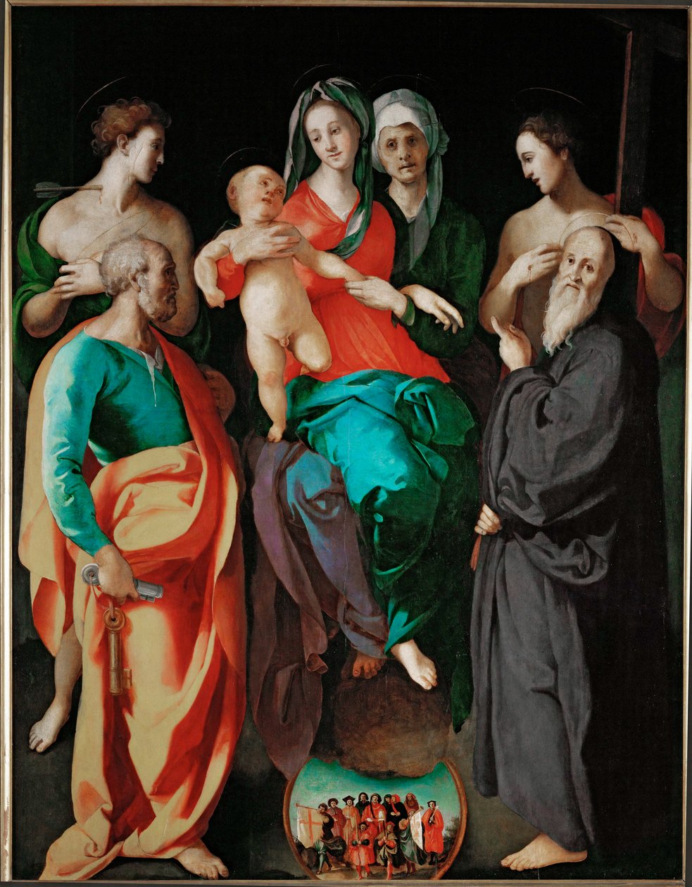 Neitsyt Pyhän Annan ja neljän pyhimyksen (Pietari Sebastián, Benedictus ja hyvä pahantekijä ... tekijältä Jacopo Pontormo